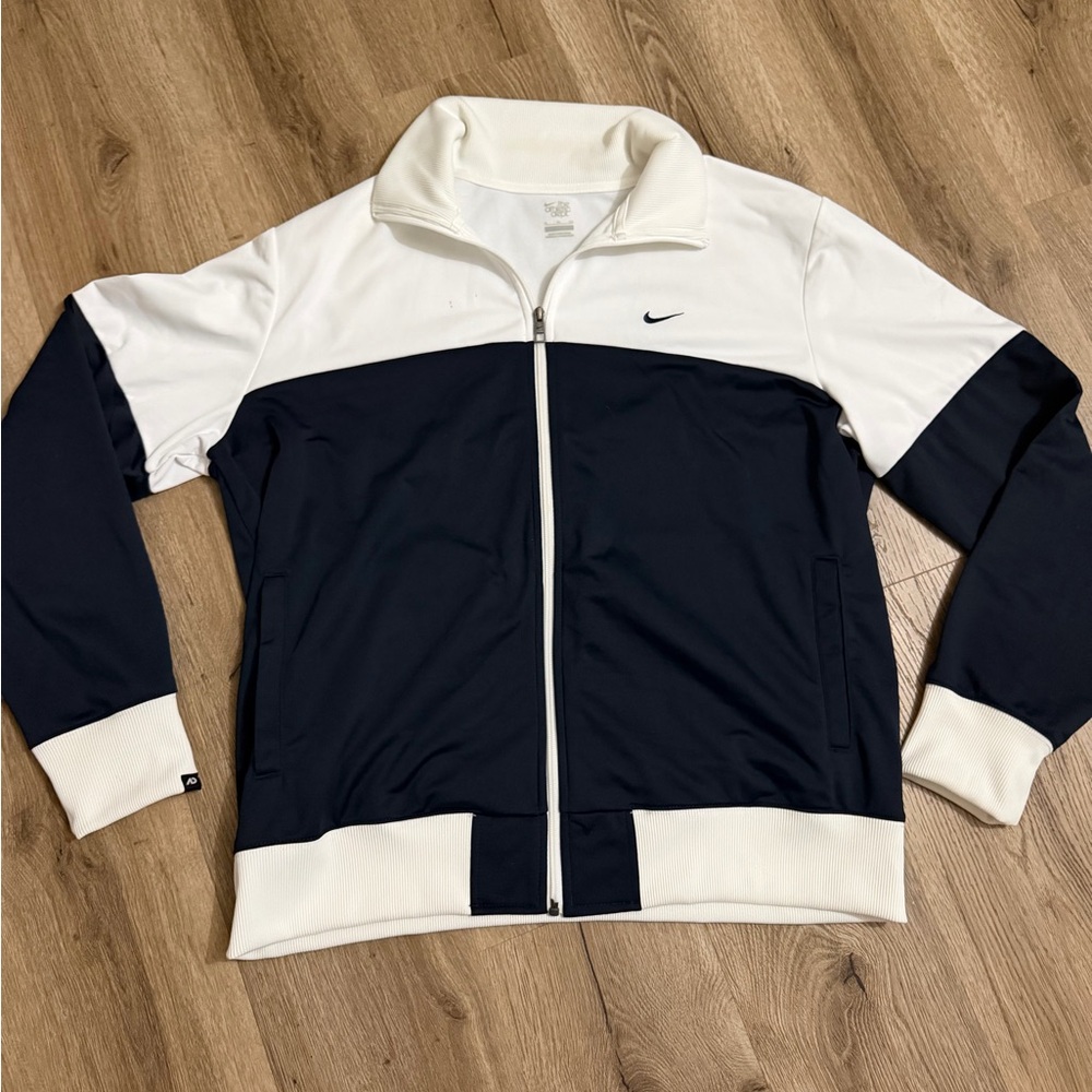 Nike White and Navy Zip Front Athletic Jacket